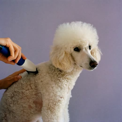 A poodle having its coat clipped